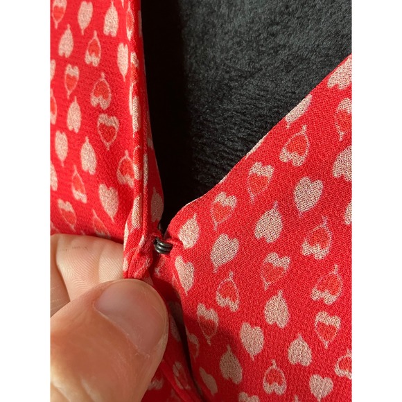 All Saints Ilia Heart Print Peplum Wrap Top Womens Red Size 8 Boho Gypsy Festive - Picture 6 of 8